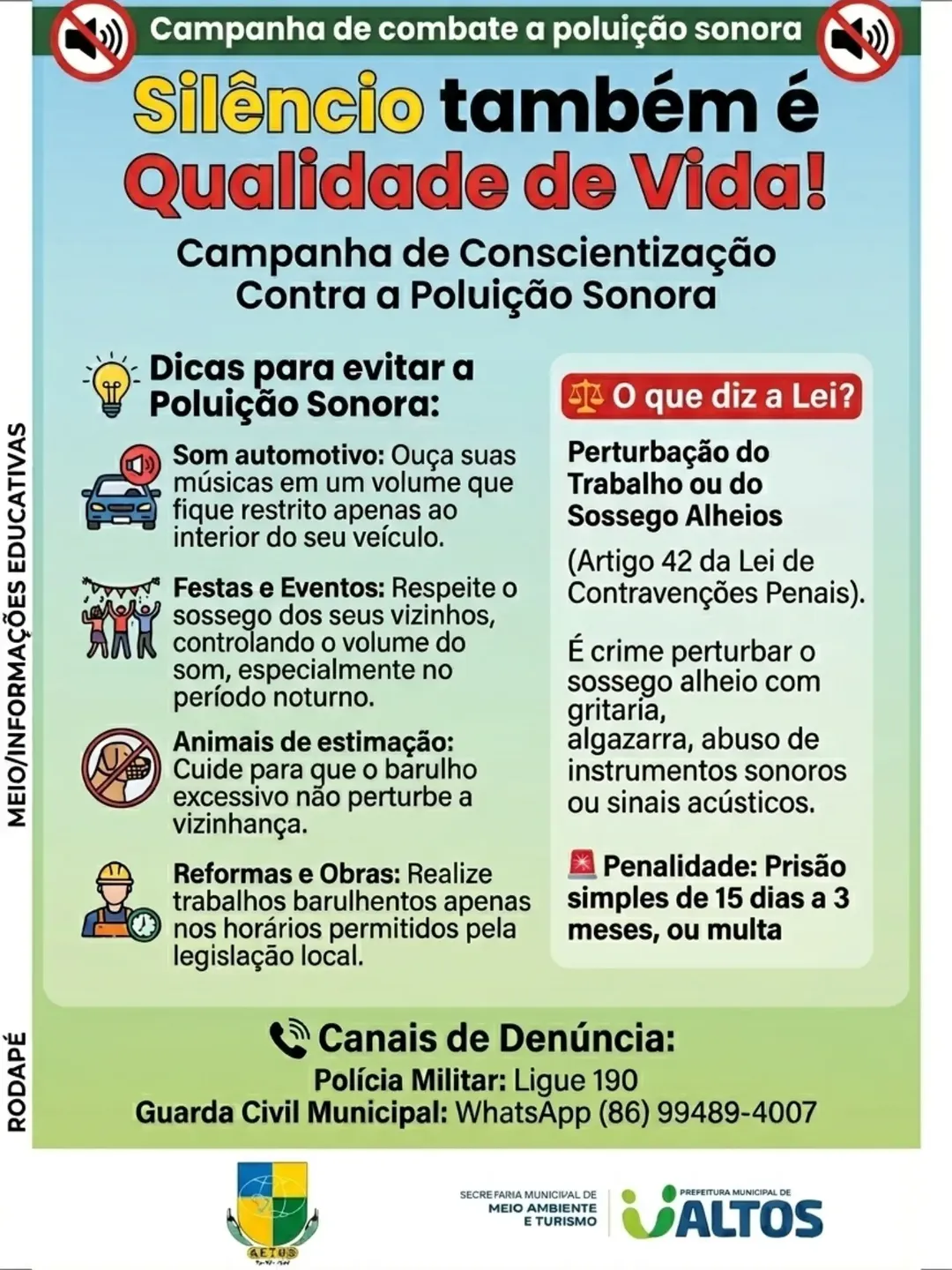 Prefeitura de Altos promove ação contra poluição sonora